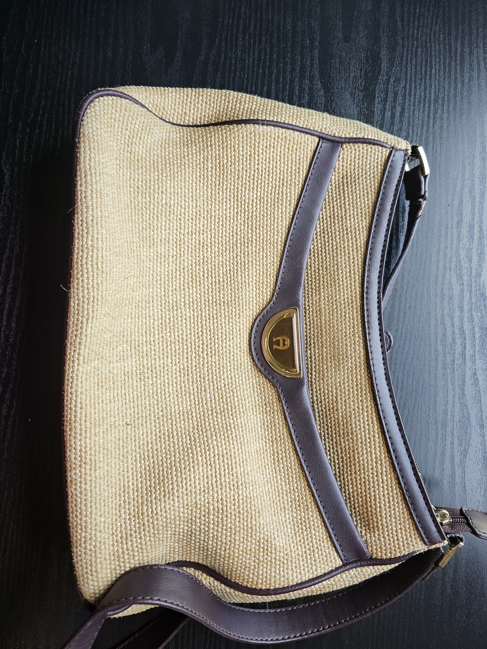 Etienne Aigner Vintage Woven  Shoulder Bag with Brown Trim OS